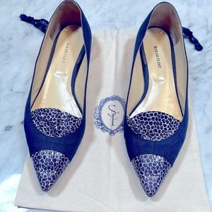 Sarah Flint blue linen snakeskin shoes